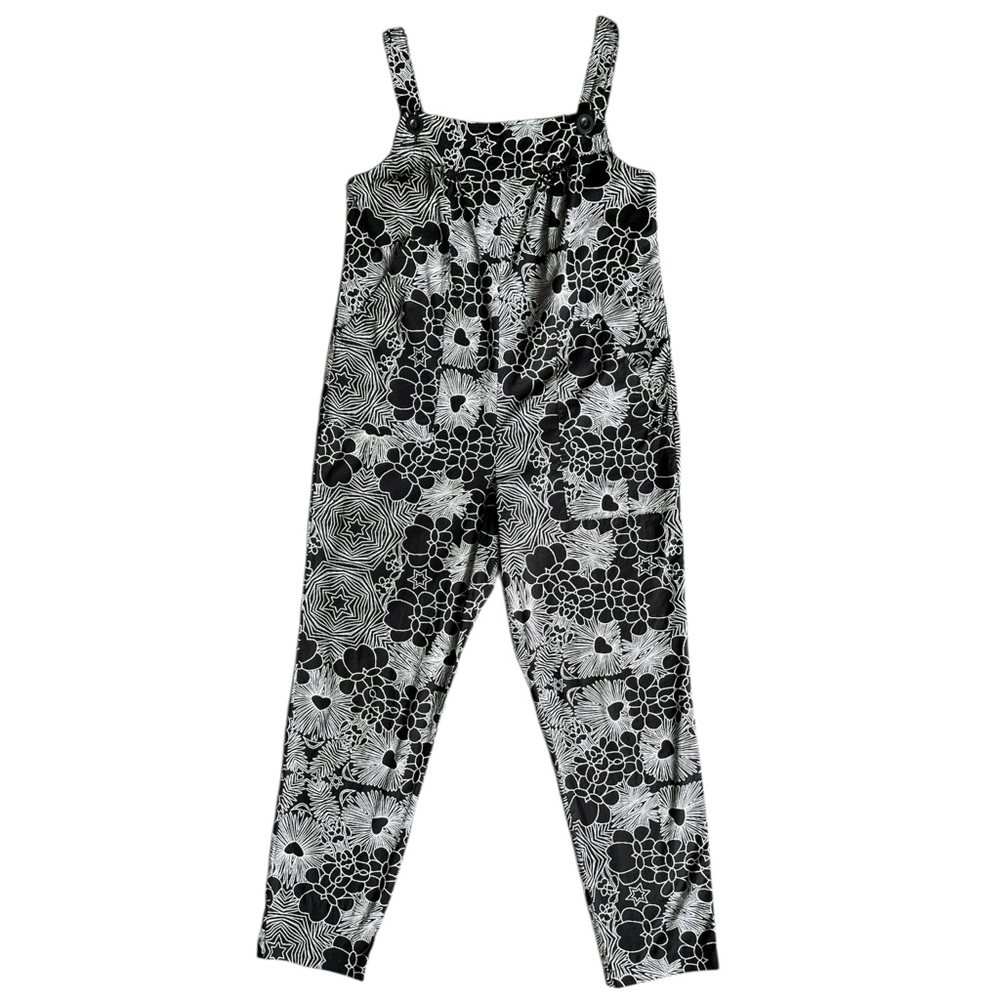 Nooworks Black And White Groovy Flowers Hearts And Stars Overalls Size Small